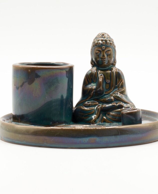 Multi Purpose Buddha Incense Plate - Ceramic Blue