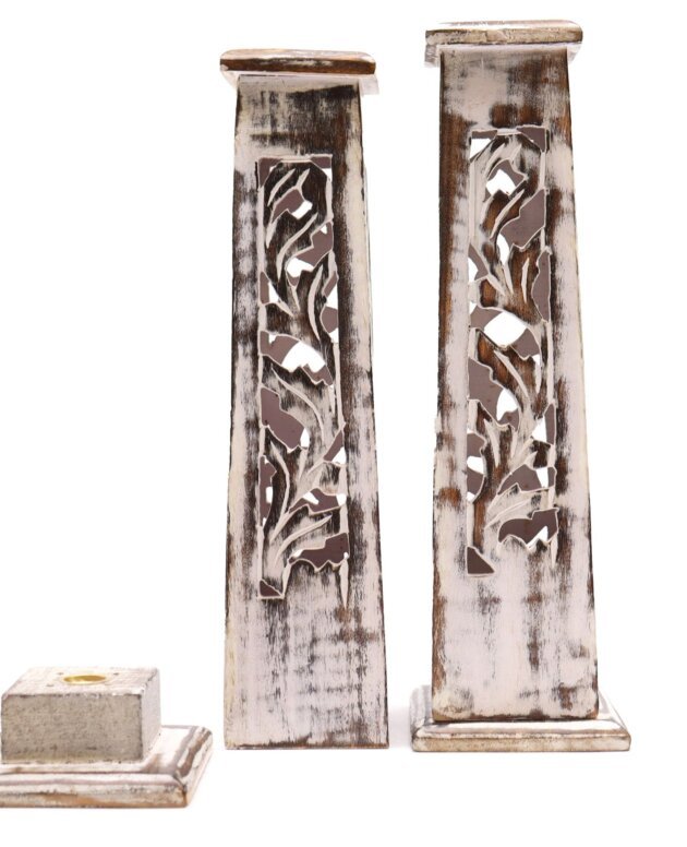 Tapered Incense Tower Washed Des2 - Mango Wood