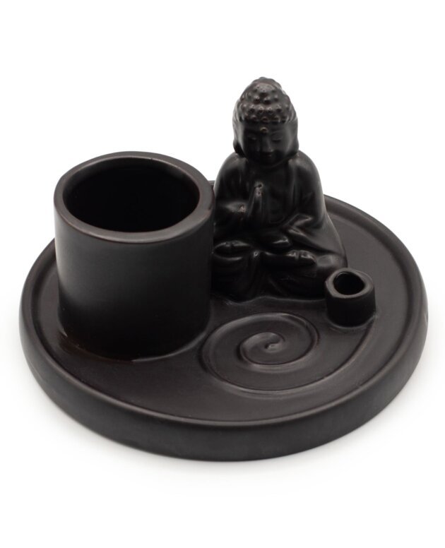 Multi Purpose Buddha Incense Plate - Ceramic Matt Black