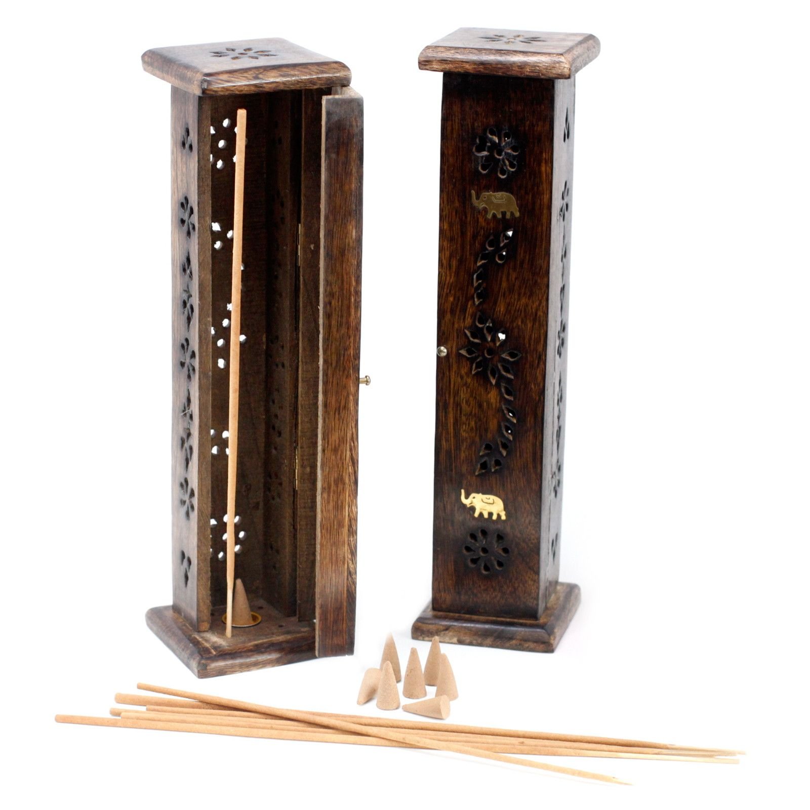 Square Incense Tower - Brass inlay - Mango Wood - Image 2