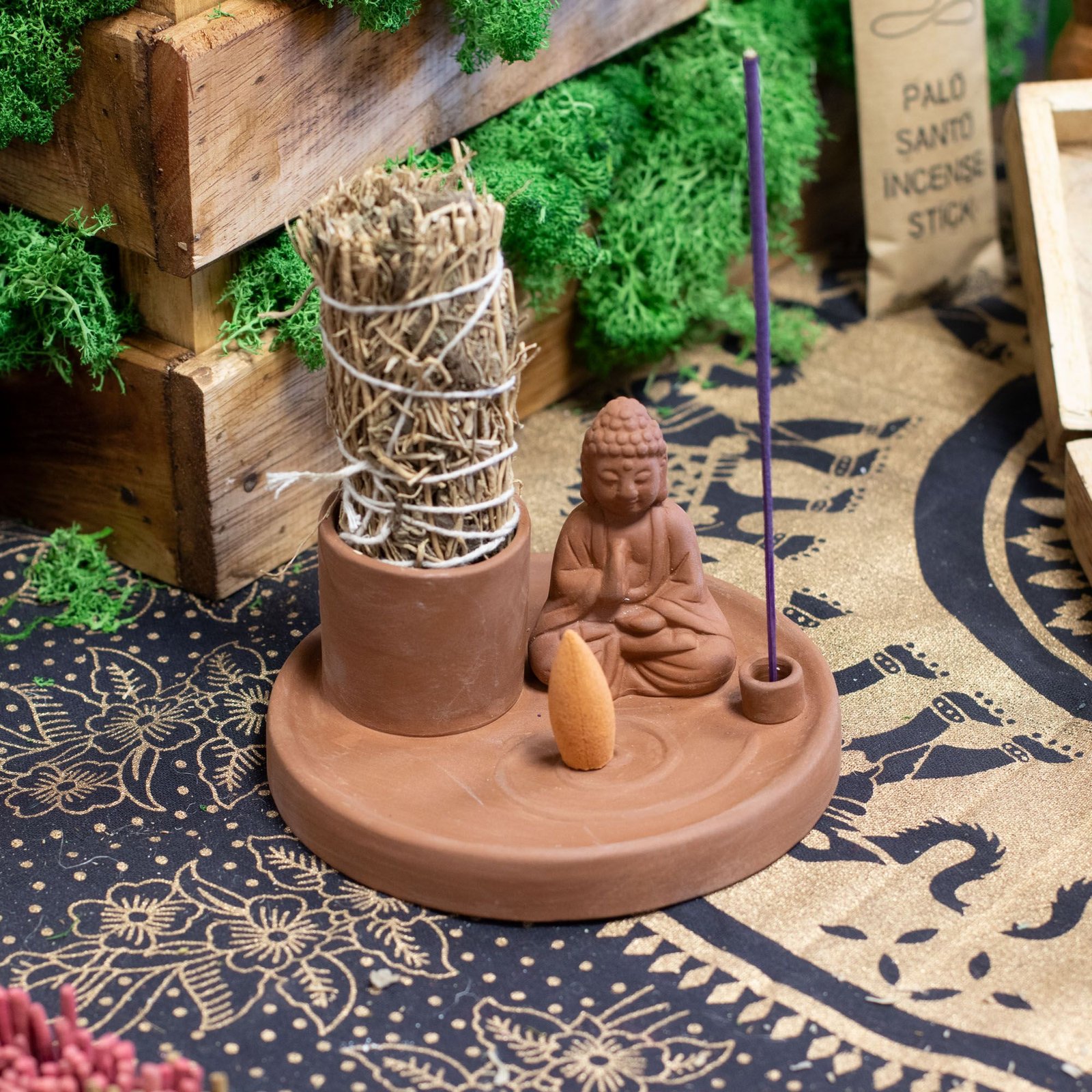 Multi Purpose Buddha Incense Plate - Natural Terracotta Style - Image 7