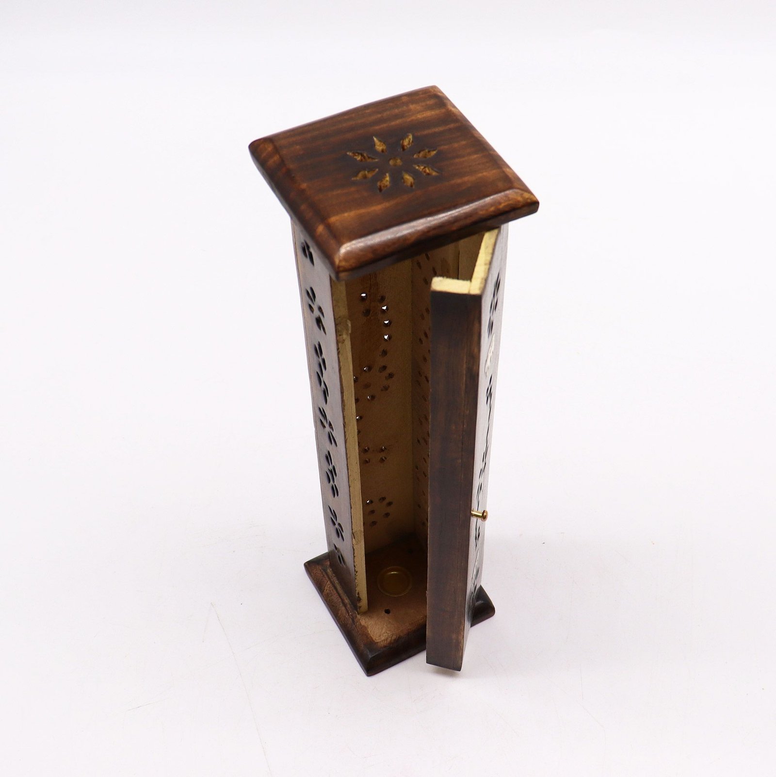 Square Incense Tower - Brass inlay - Mango Wood - Image 3