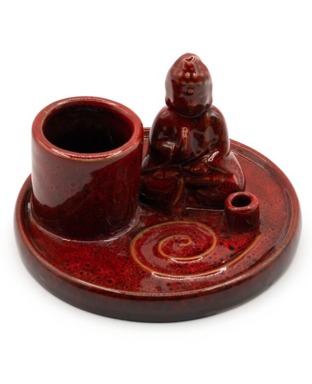 Multi Purpose Buddha Incense Plate - Ceramic Soft Red